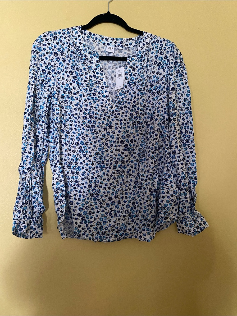 GAP Factory White Blouse with Blue Floral Print